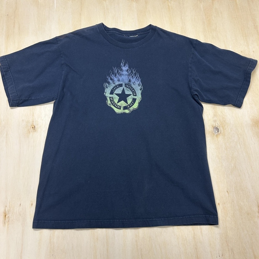 Y2K Joe Boxer Flame Star Logo Shirt Mens Large Black Flames Tee T-Shirt Top